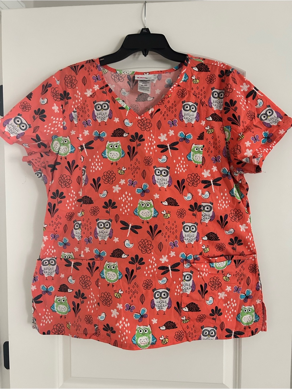 Coral Owl Print Scrub Top by Scrubstar